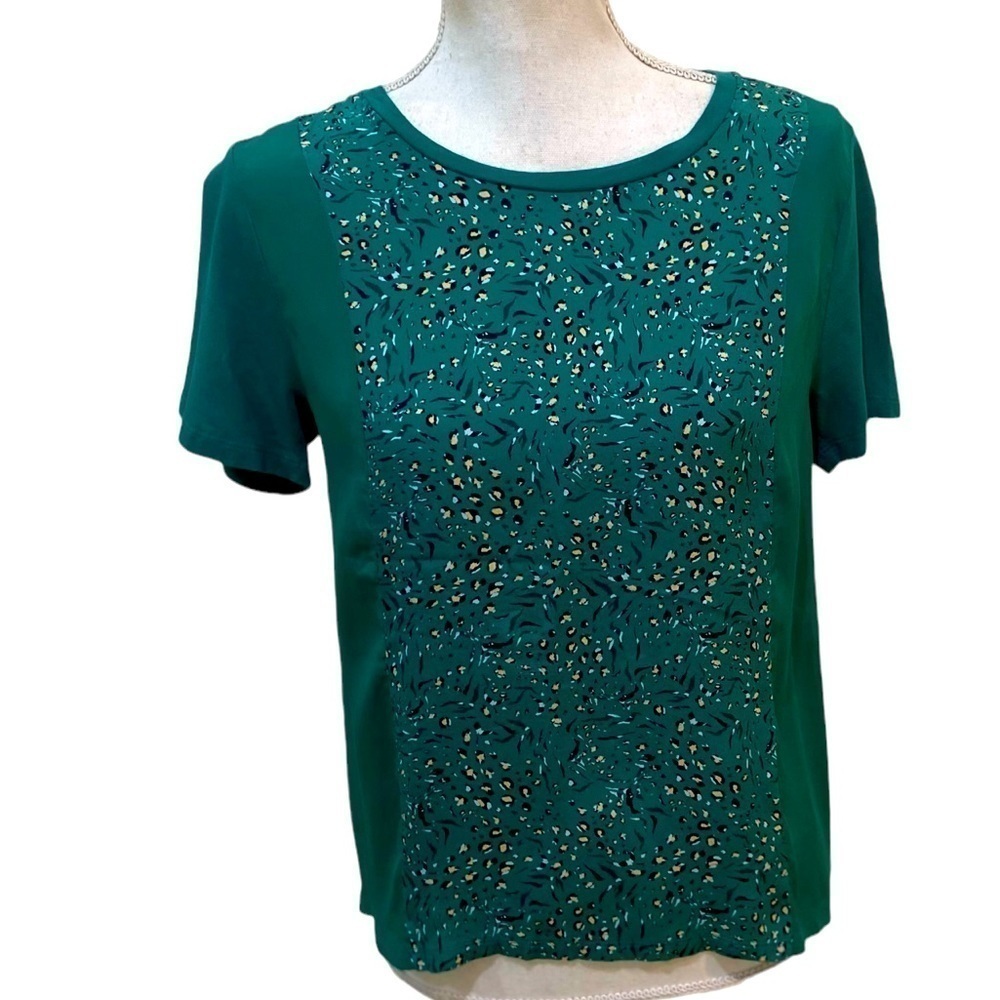 Kachel x Anthropologie green mixed fabric floral scarf top silk modal cotton 8
